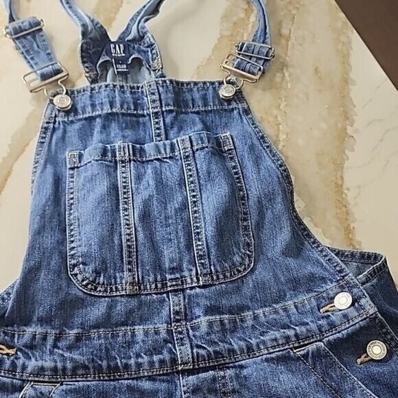 Gap Small jean shortalls cutoff overalls 33" waist 7" inseam Womens Small - Picture 2 of 7